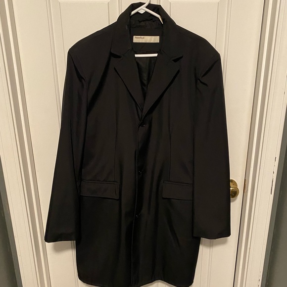 Perry Ellis Men's Large Black Trench Coat Vintage - Picture 2 of 11